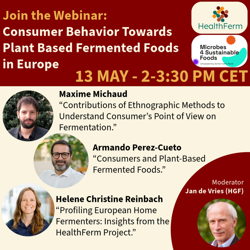 Next Healthferm Webinar on May 13th 2pm CET: Consumer Behavior Towards Plant Based Fermented Foods in Europe
