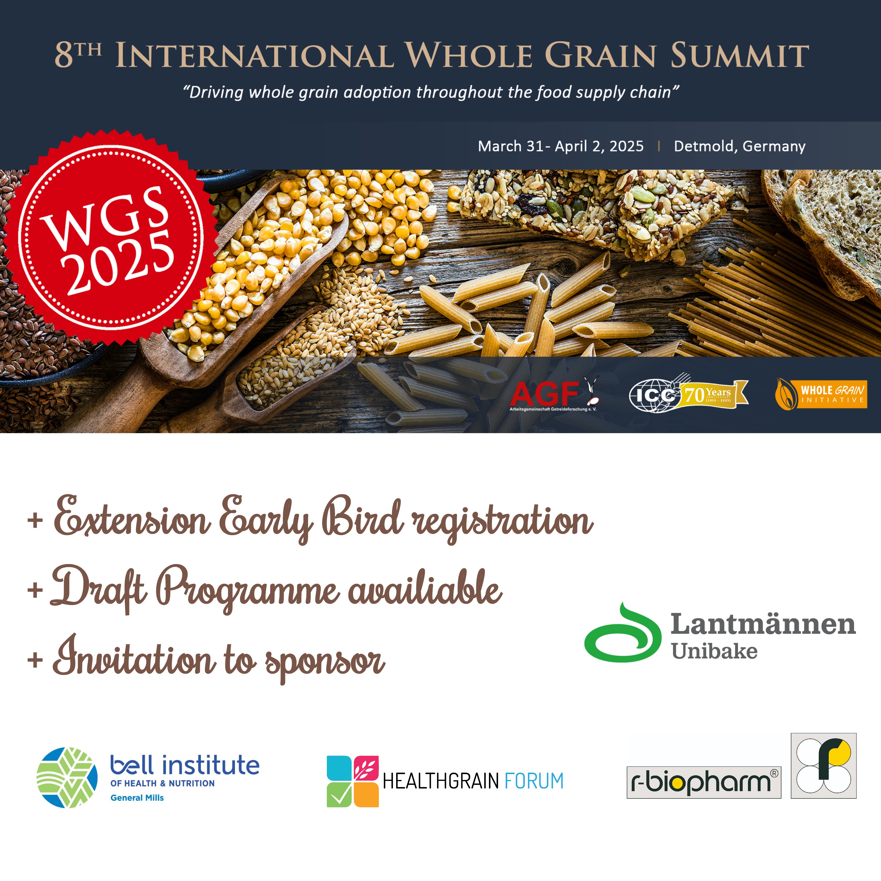 Join the 8th International Whole Grain Summit in Detmold: UPDATE: Registration, Programme, and Sponsorship Opportunities