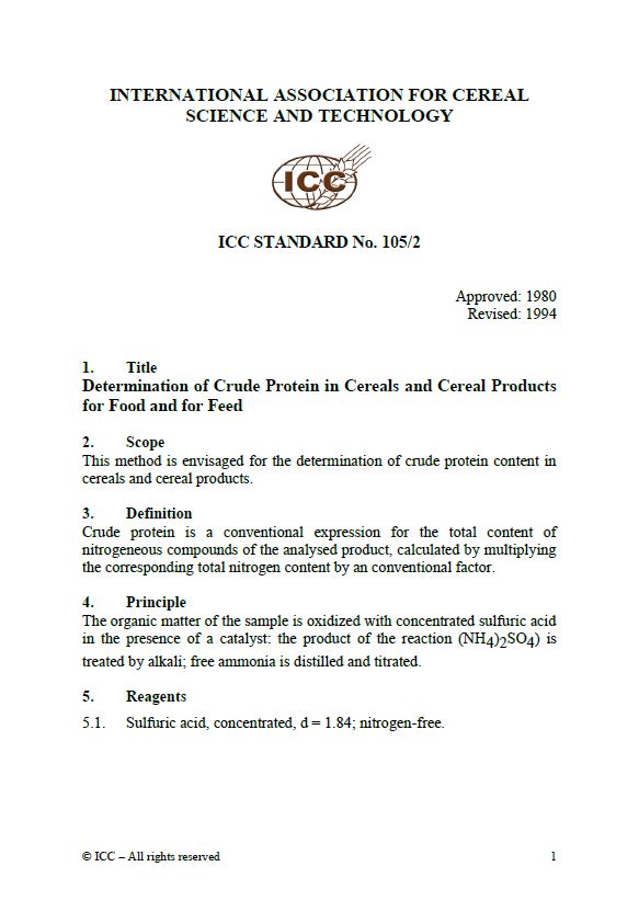 105/2 Determination of Crude Protein in Cereals and Cereal Products for Food and Feed [PDF]