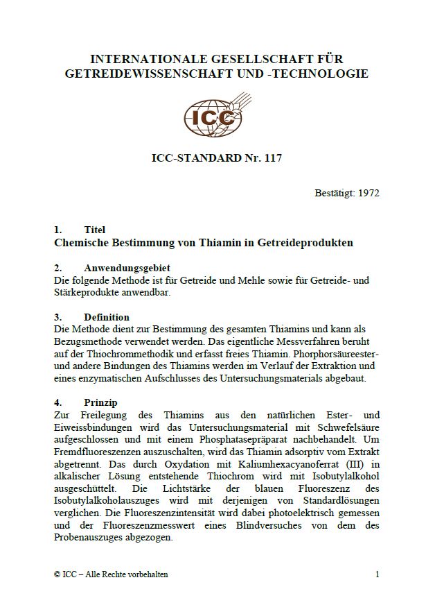117 Chemische Bestimmung von Thiamin in Getreideprodukten [Print]