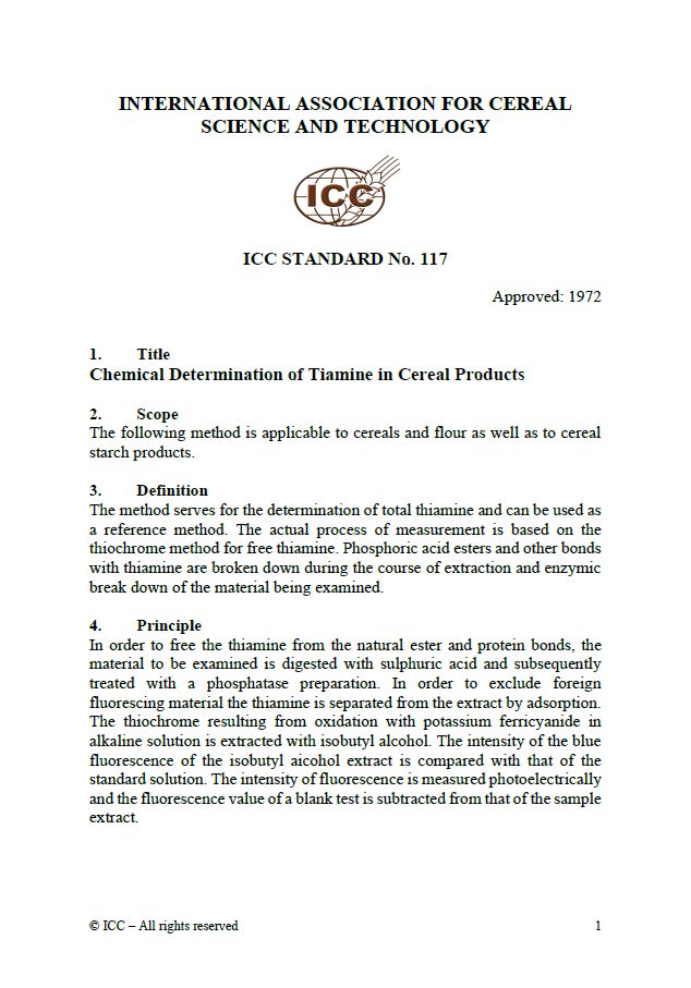 117 Chemical Determination of Thiamine in Cereal Products [PDF]