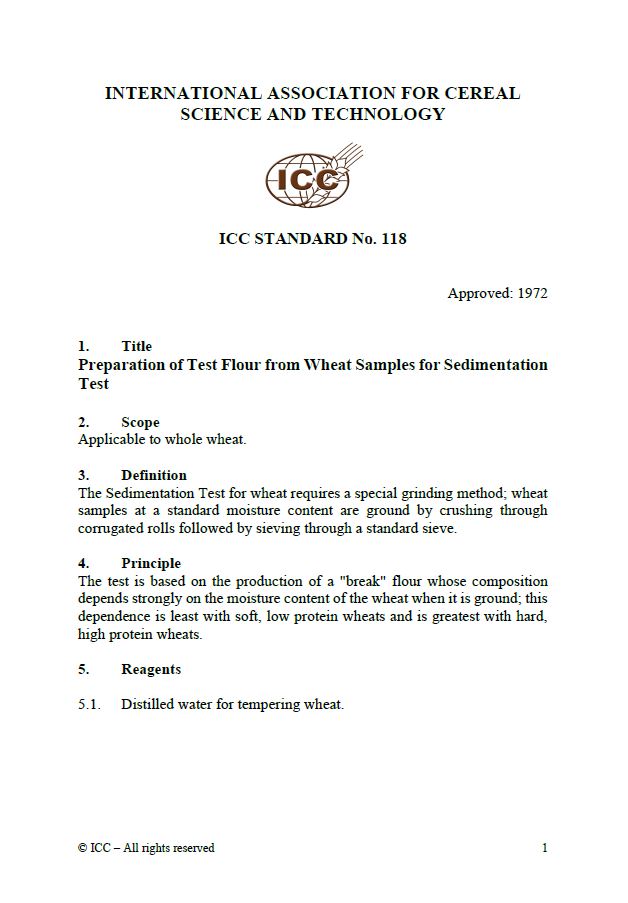 118 Preparation of Test Flour from Wheat Samples for Sedimentation Test [Print]