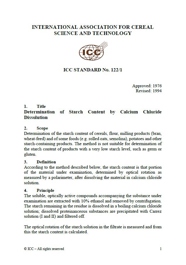 122/1 Determination of Starch Content by Calcium Chloride Dissolution [PDF]