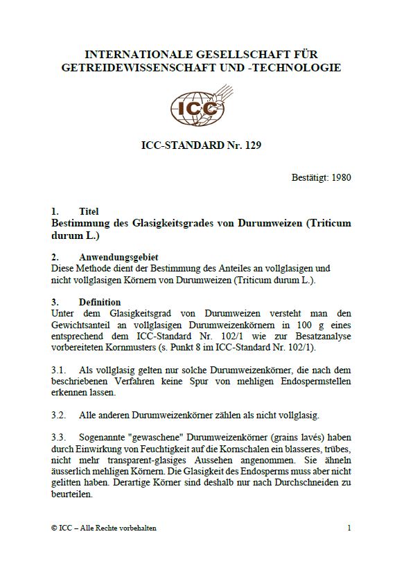 129 Bestimmung des Glasigkeitsgrades von Durumweizen (Triticum durum L.) [Print]