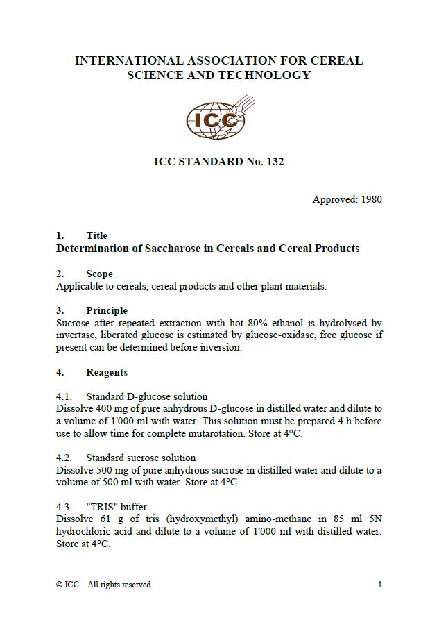 132 Determination of Saccharose in Cereals and Cereal Products [PDF]