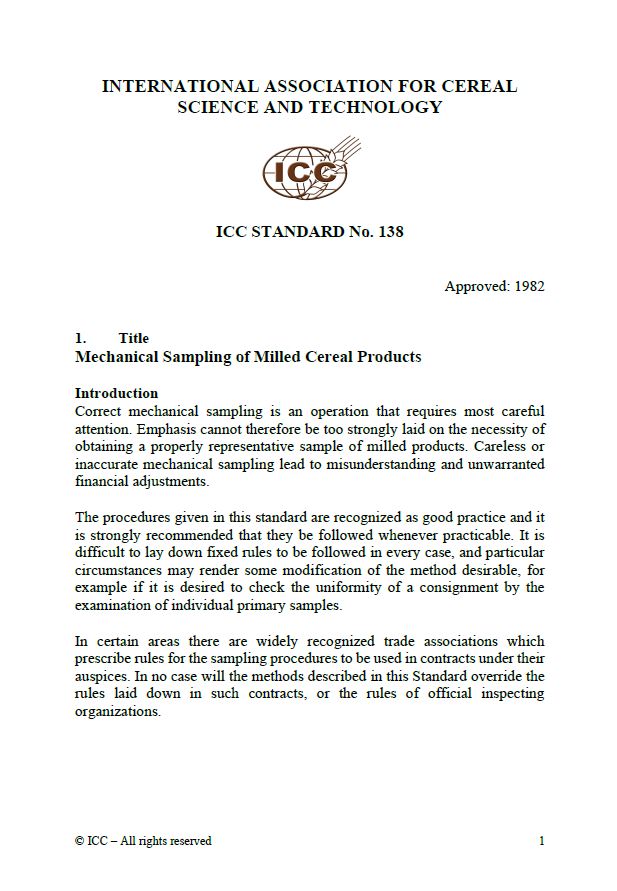 138 Mechanical Sampling of Milled Cereal Products [PDF]