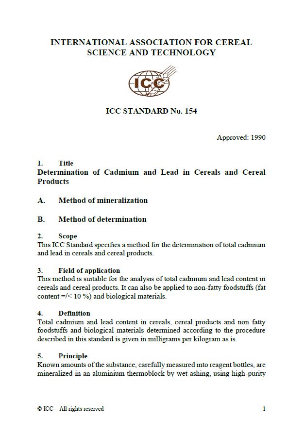 154 Determination of Cadmium and Lead in Cereals and Cereal Products [PDF]