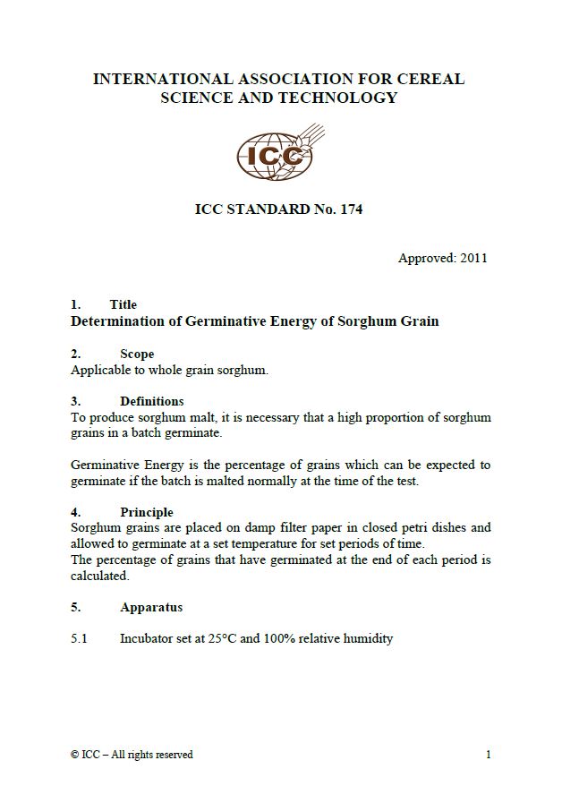 174 Determination of Germinative Energy of Sorghum Grain [PDF]