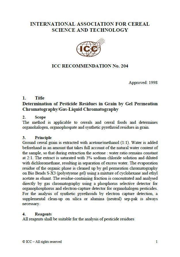 204 Determination of Pesticide Residues in Grain by Gel Permeation Chromatography/Gas-Liquid Chromatography [PDF]