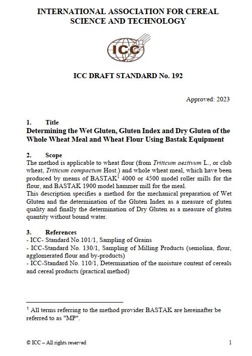 192 Determining the Wet Gluten, Gluten Index and Dry Gluten of the Whole Wheat Meal and Wheat Flour Using Bastak Equipment (DRAFT 2023) - [PDF]